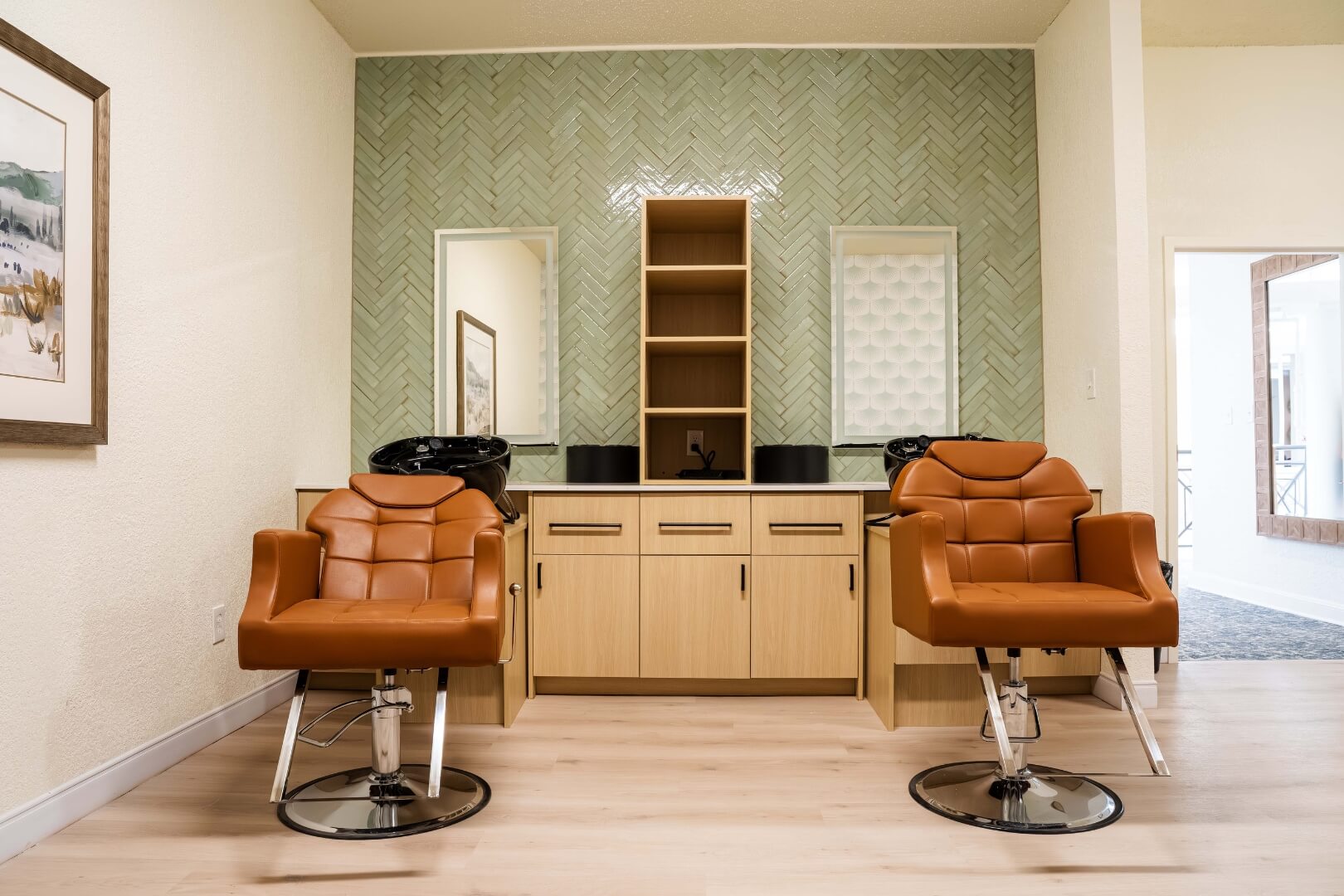On-Site Salon With Styling Chairs Inside an Independent Living Facility