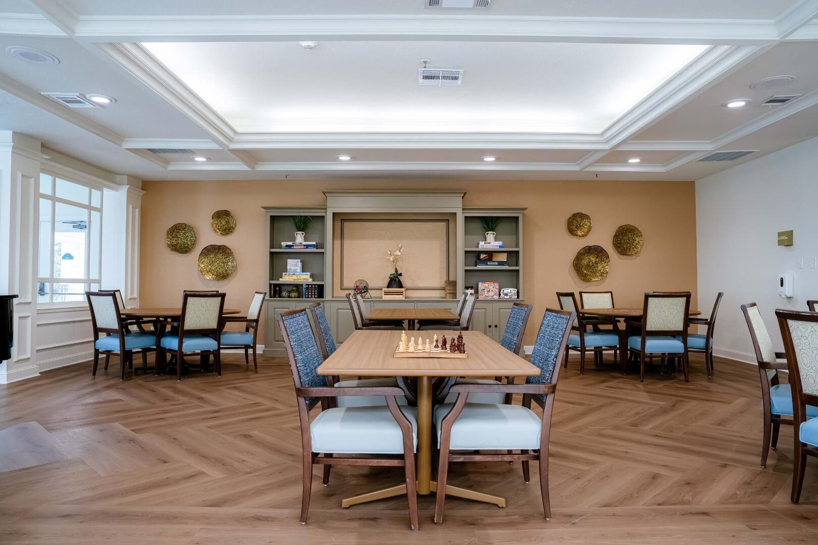 Game Room With Chess Tables Inside an Assisted Living Facility
